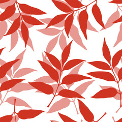 Autumn seamless pattern with red leaf silhouettes. Vector fall repeat pattern.