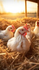 Fototapeta premium chickens sitting on chicken eggs on chicken farm