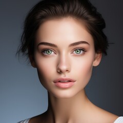 Fototapeta premium Fashion portrait closeup of a beautiful woman with natural makeup and wavy hair
