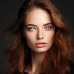 Fototapeta premium Fashion portrait closeup of a beautiful woman with natural makeup and wavy hair