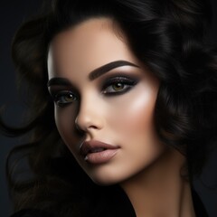 Fototapeta premium Close-up fashion portrait of a beautiful woman with smokey eyes and light smoke