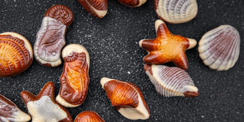 sweet candy seashell delicious chocolate seashells dessert food eating cooking appetizer meal food snack on the table copy space food background rustic top view