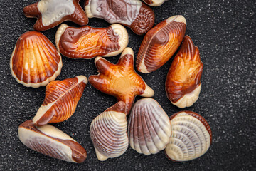 sweet candy seashell delicious chocolate seashells dessert food eating cooking appetizer meal food snack on the table copy space food background rustic top view
