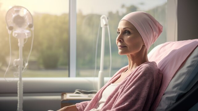 Portrait of the patient woman after chemotherapy&nbsp;female cancer patient wearing head scarf&nbsp;