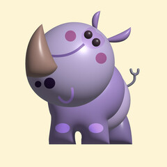Big wild 3D rhino in cartoon illustration style isolated on a solid color background, perfect for any project or advertisement