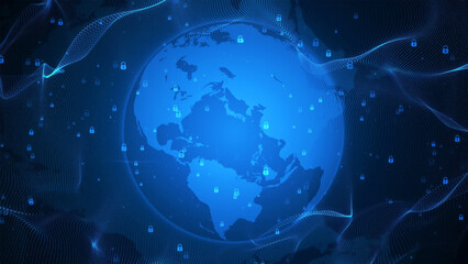 Dark blue abstract wave background of digital security sphere earth