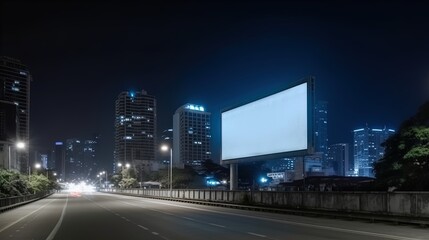 Advertising mock up blank billboard at night time with street light with copy space for public...