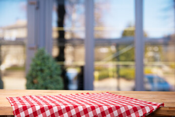 Desk of free space with green plant and window of spring time . High quality photo