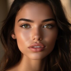 Obraz premium Close-up photo portrait of a beautiful charming woman with natural makeup