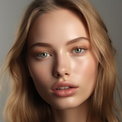 Obraz premium Close-up photo portrait of a beautiful charming woman with natural makeup