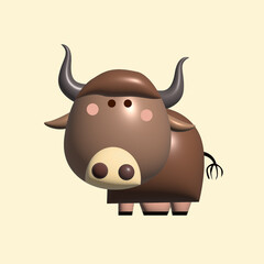 Wild 3D yak in cartoon illustration style isolated on a solid color background, perfect for any project or advertisement