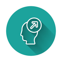 White line Head hunting concept icon isolated with long shadow. Business target or Employment sign. Human resource and recruitment for business. Green circle button. Vector