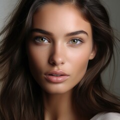 Obraz premium Close-up photo portrait of a beautiful charming woman with natural makeup