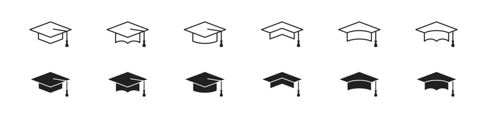 Student cap. Graduation, education icon set. Vector EPS 10 - obrazy, fototapety, plakaty