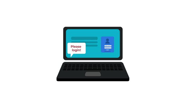 Animated login to member area with a laptop. 