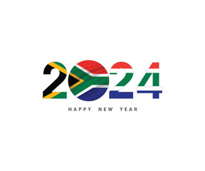 The new year 2024 with the South Africa flag and symbol, 2024 Happy New Year South Africa logo text design, It can use the calendar, Wish card, Poster, Banner, Print and Digital media, etc.