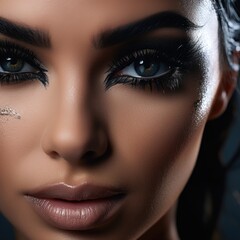 Naklejka premium Close-up photo portrait of a beautiful charming woman with a bright smokey eye. Style, beauty and fashion concept