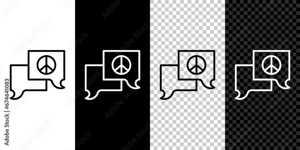 Poster set line speech bubble chat icon isolated on black and white, transparent background. message icon. 