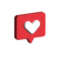 Heart in speech bubble icon. like heart social media notification icons 3d modern, love like chat bubbles social network