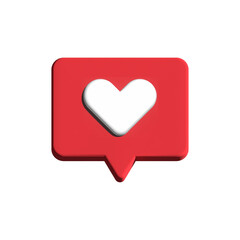 Heart in speech bubble icon. like heart social media notification icons 3d modern, love like chat bubbles social network
