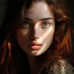 Fototapeta premium Close-up portrait of a beautiful charming woman. Style, beauty and fashion concept