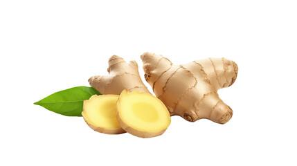 Fresh raw organic ginger on white isolated on clear png background and transparent background. Vegetable and food concept for health, AI generative. 