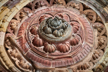 Ancient dome with decorative relief patterns of Qutb complex in South Delhi, India