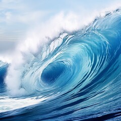Large stormy sea wave in deep blue, isolated on white. Nature of the climate. in front