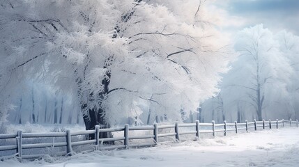 Hoarfrost Winter Landscape: Chilly Trees, Frosty Nature Scene, Snow-Covered Serenity