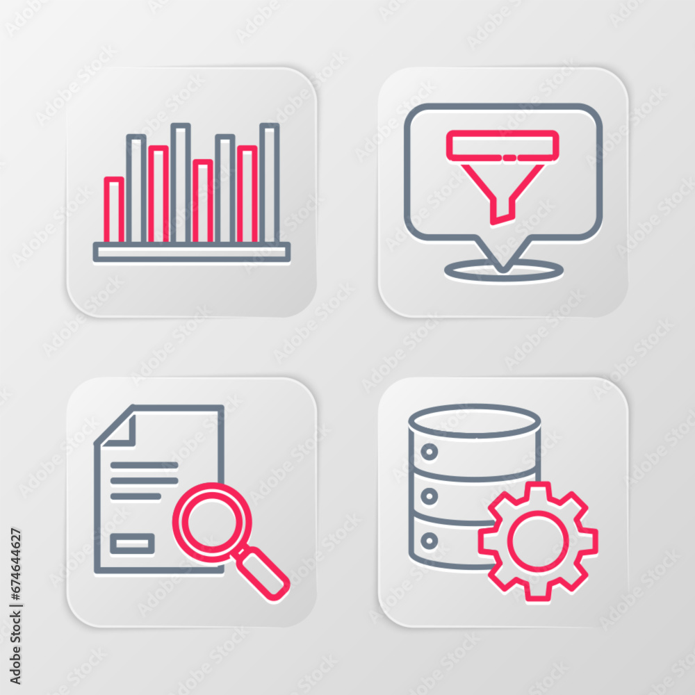 Canvas Prints set line server and gear, document with search, location sales funnel and pie chart infographic icon