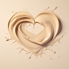 splashes of milk and coffee merge in the shape of a heart on a beige background