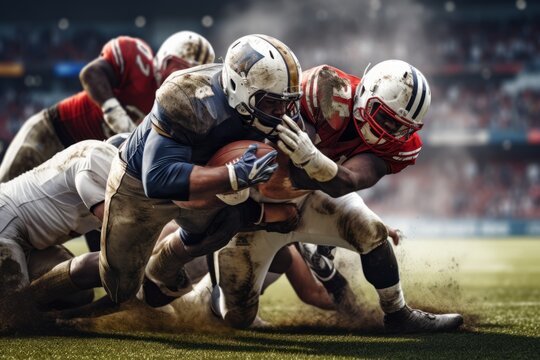 Fototapeta Football players colliding within an American football stadium