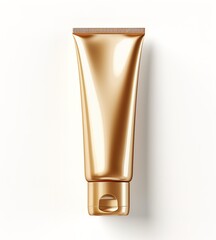golden tube with cosmetic product isolated on background, beauty, body or face care