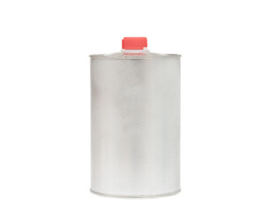 tin canister with chemicals on a white background
