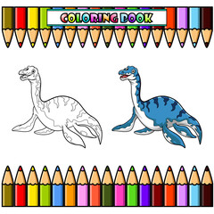 Cartoon Dinosaur plesiosaurus for coloring book