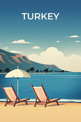 Naklejka premium Turkey vintage travel poster. How AI sees vacation in this country.