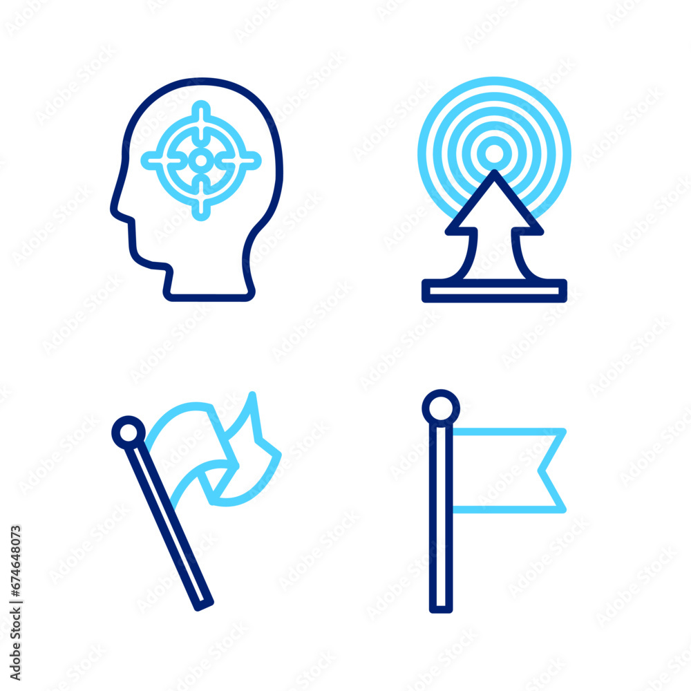 Poster set line flag, target with arrow and head hunting icon. vector
