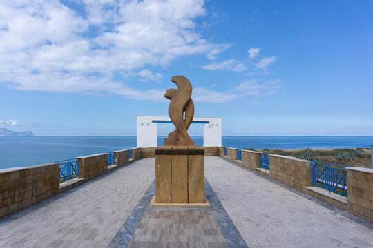 In Balestrate, Sicily, Italy a sculpture by Francis Giglio.overlooking the Gulf of Castellamare.
