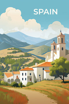 Spain vintage travel poster. How AI sees vacation in this country.