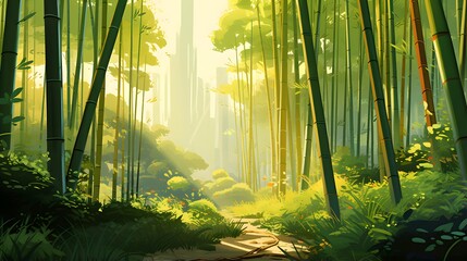 Bamboo forest. Panoramic view of bamboo forest in morning