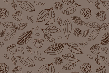 cocoa beans and leaves - seamless pattern