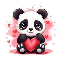 Obraz premium Colorful cute kawaii panda in modern style. Valentine panda with hearts
