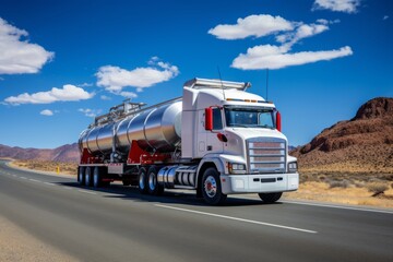 A tanker truck transporting oil from an extraction facility