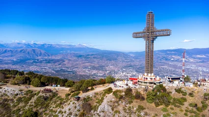 Deurstickers Millennium Cross on the top of Vodno mountain hill in Skopje, Macedonia © Esin Deniz