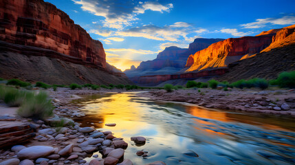 Fototapeta na wymiar World class photograph of the most amazing arizona river and canyons at sunstet on a summer day. Ai Generated.NO.03