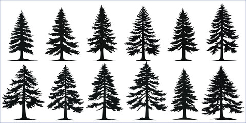 Christmas Trees Pictogram Set, Pine tree silhouette, Silhouette of pine trees - obrazy, fototapety, plakaty
