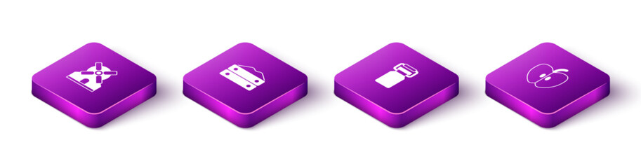 Set Isometric Windmill, Bag of flour, Can container for milk and Apple icon. Vector