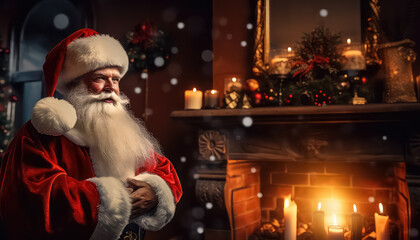 Portrait of a handsome Santa Claus on New Year's Eve or Christmas