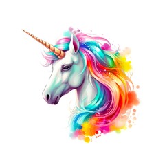 Obraz na płótnie Canvas Portrait of a rainbow unicorn on white background in cartoon style.
