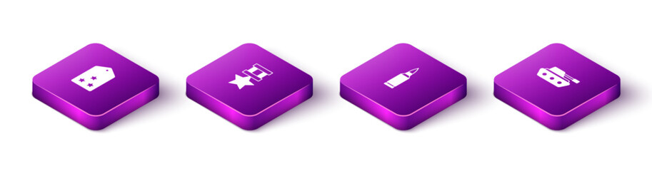 Set Isometric Military rank, reward medal, Bullet and tank icon. Vector